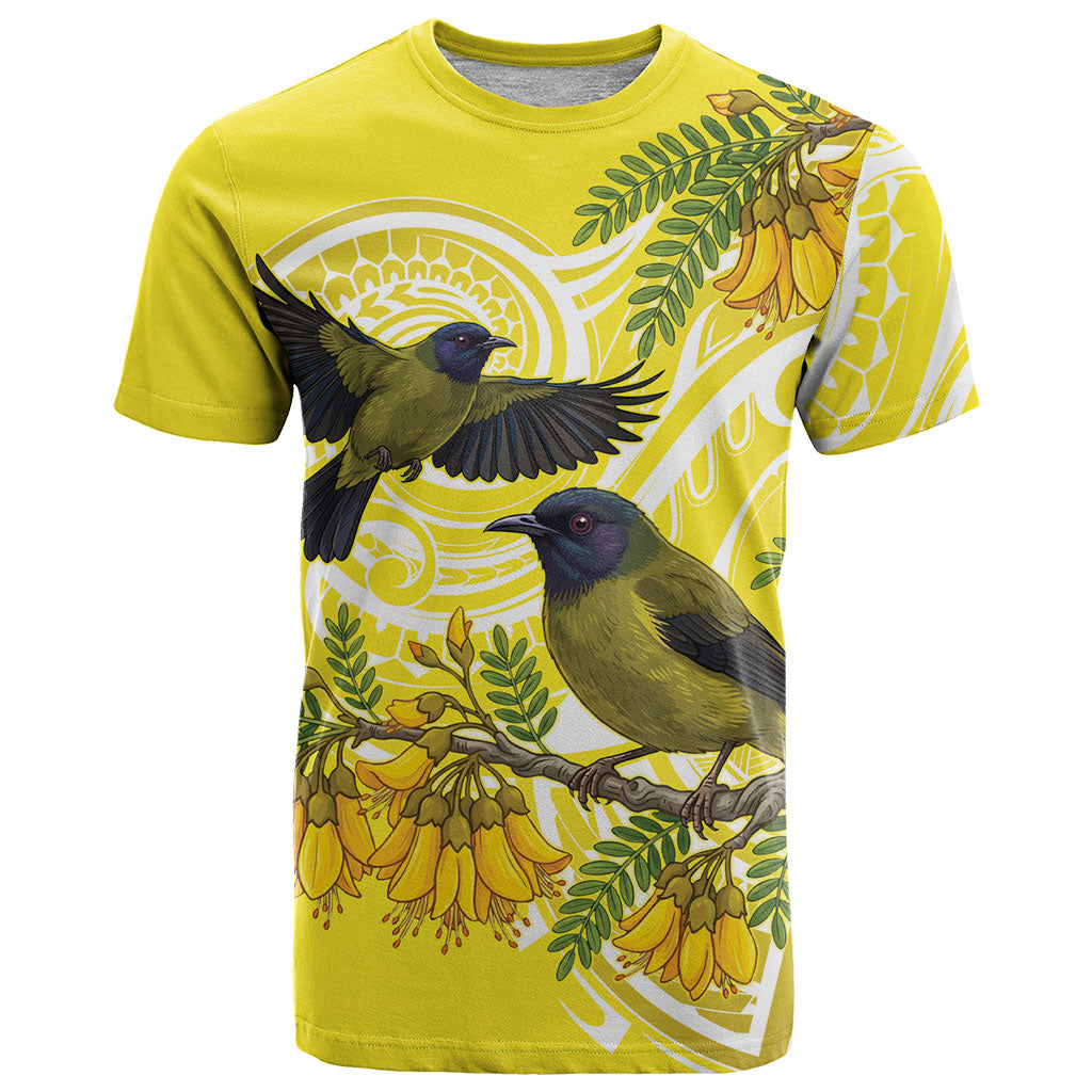 Bellbird New Zealand T Shirt Korimako Kowhai Maori Pattern