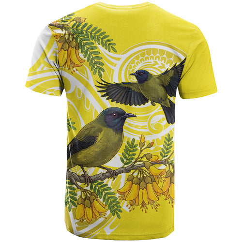 Bellbird New Zealand T Shirt Korimako Kowhai Maori Pattern