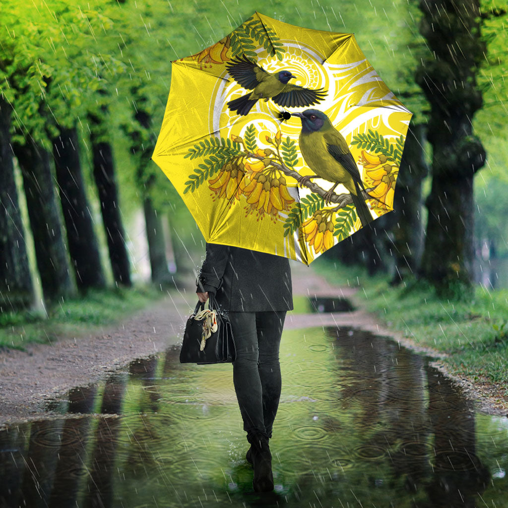 Bellbird New Zealand Umbrella Korimako Kowhai Maori Pattern