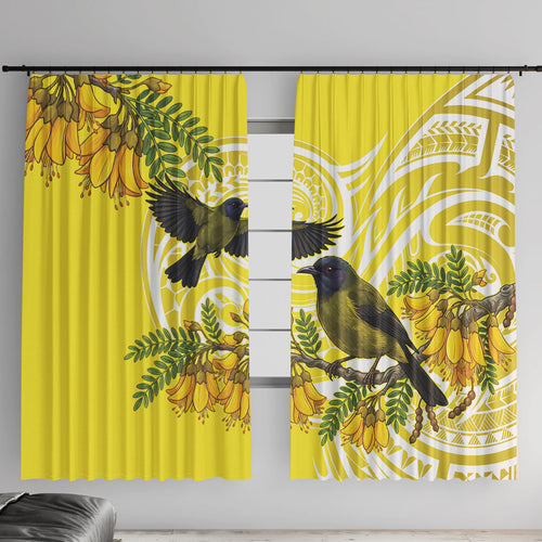 Bellbird New Zealand Window Curtain Korimako Kowhai Maori Pattern