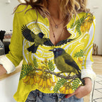 Bellbird New Zealand Women Casual Shirt Korimako Kowhai Maori Pattern