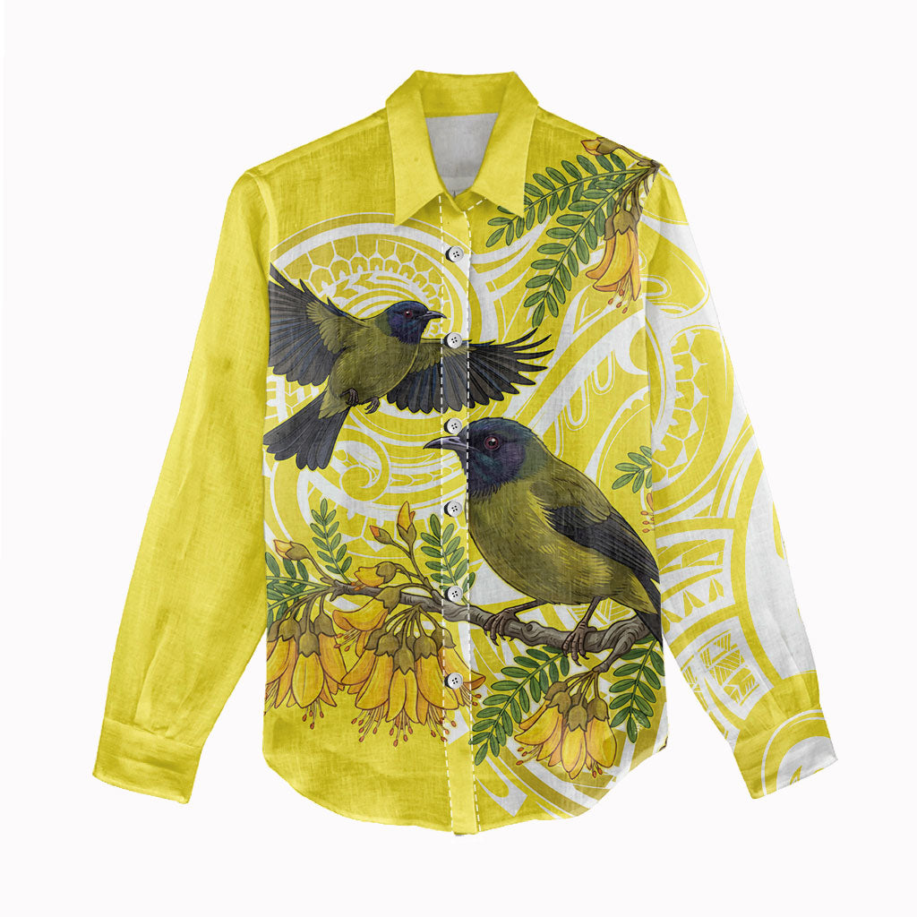 Bellbird New Zealand Women Casual Shirt Korimako Kowhai Maori Pattern