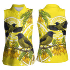 Bellbird New Zealand Women Sleeveless Polo Shirt Korimako Kowhai Maori Pattern