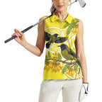 Bellbird New Zealand Women Sleeveless Polo Shirt Korimako Kowhai Maori Pattern