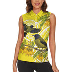 Bellbird New Zealand Women Sleeveless Polo Shirt Korimako Kowhai Maori Pattern
