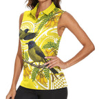 Bellbird New Zealand Women Sleeveless Polo Shirt Korimako Kowhai Maori Pattern