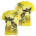 Bellbird New Zealand Women V-Neck T-Shirt Korimako Kowhai Maori Pattern