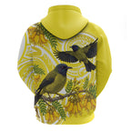 Bellbird New Zealand Zip Hoodie Korimako Kowhai Maori Pattern