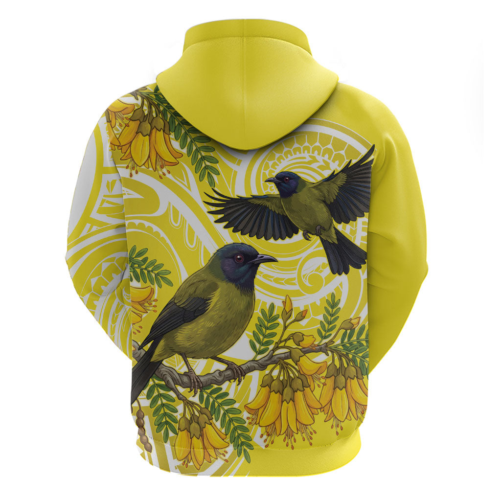 Bellbird New Zealand Zip Hoodie Korimako Kowhai Maori Pattern