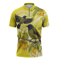 Bellbird New Zealand Zipper Polo Shirt Korimako Kowhai Maori Pattern