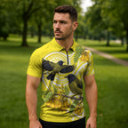 Bellbird New Zealand Zipper Polo Shirt Korimako Kowhai Maori Pattern