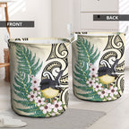 Endemic Tomtit New Zealand Laundry Basket Miromiro Manuka Silver Fern Maori Pattern