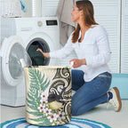 Endemic Tomtit New Zealand Laundry Basket Miromiro Manuka Silver Fern Maori Pattern