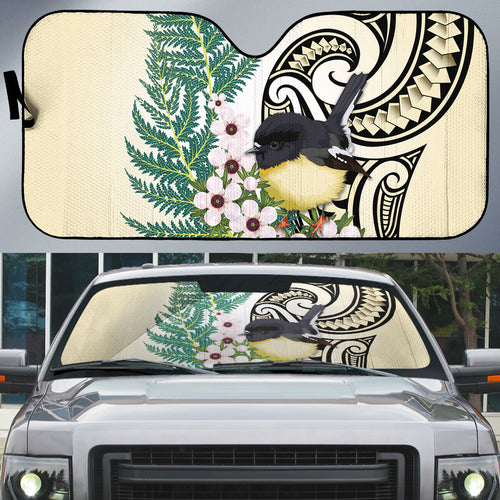 Endemic Tomtit New Zealand Auto Sun Shade Miromiro Manuka Silver Fern Maori Pattern