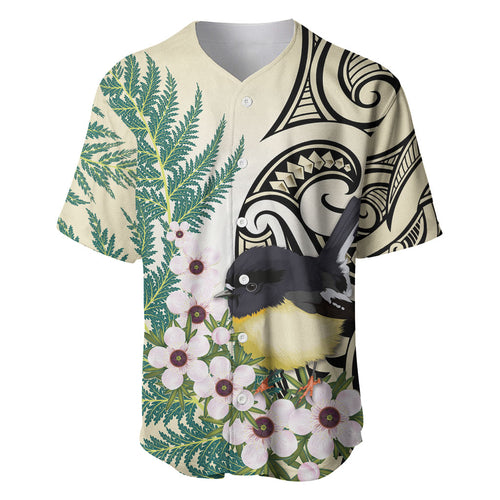 Endemic Tomtit New Zealand Baseball Jersey Miromiro Manuka Silver Fern Maori Pattern