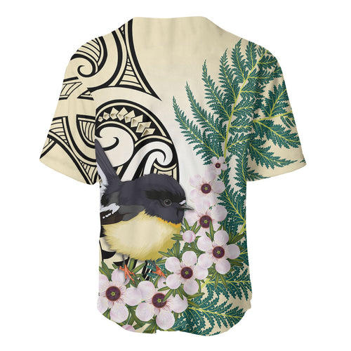Endemic Tomtit New Zealand Baseball Jersey Miromiro Manuka Silver Fern Maori Pattern