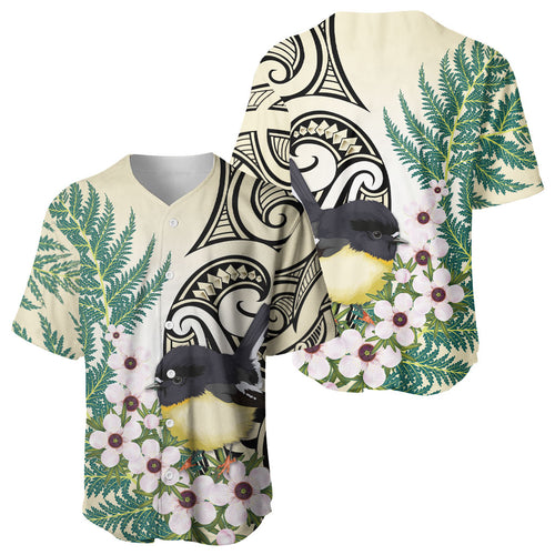 Endemic Tomtit New Zealand Baseball Jersey Miromiro Manuka Silver Fern Maori Pattern
