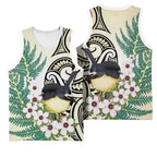 Endemic Tomtit New Zealand Basketball Jersey Miromiro Manuka Silver Fern Maori Pattern