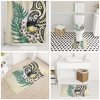 Endemic Tomtit New Zealand Bathroom Set Miromiro Manuka Silver Fern Maori Pattern