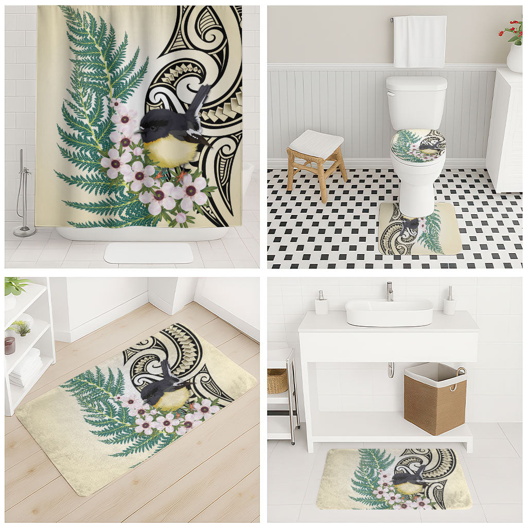 Endemic Tomtit New Zealand Bathroom Set Miromiro Manuka Silver Fern Maori Pattern