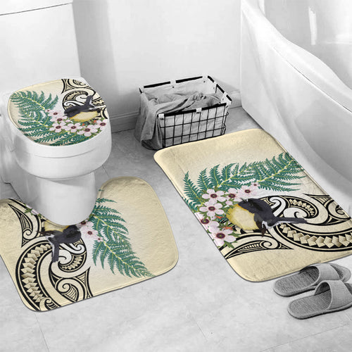 Endemic Tomtit New Zealand Bathroom Set Miromiro Manuka Silver Fern Maori Pattern