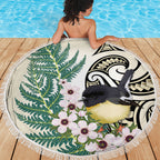 Endemic Tomtit New Zealand Beach Blanket Miromiro Manuka Silver Fern Maori Pattern
