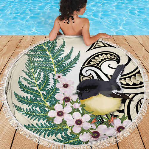 Endemic Tomtit New Zealand Beach Blanket Miromiro Manuka Silver Fern Maori Pattern