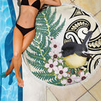 Endemic Tomtit New Zealand Beach Blanket Miromiro Manuka Silver Fern Maori Pattern