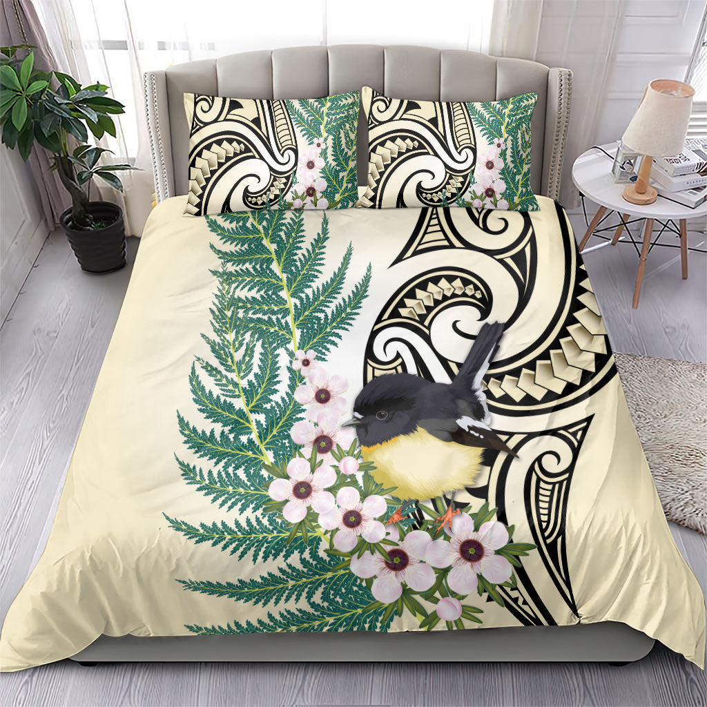 Endemic Tomtit New Zealand Bedding Set Miromiro Manuka Silver Fern Maori Pattern