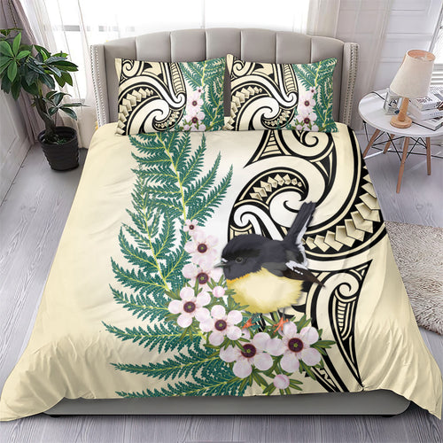 Endemic Tomtit New Zealand Bedding Set Miromiro Manuka Silver Fern Maori Pattern