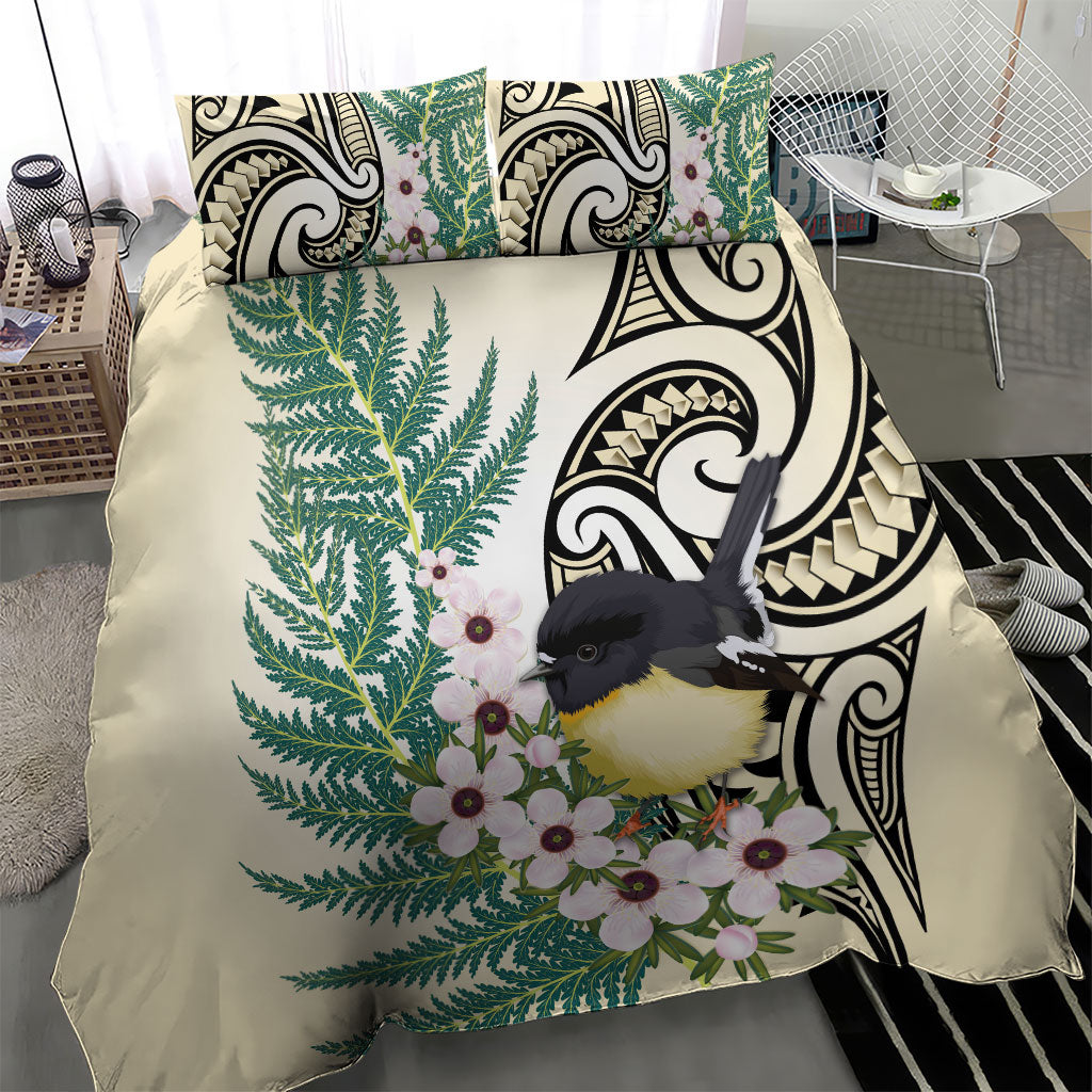 Endemic Tomtit New Zealand Bedding Set Miromiro Manuka Silver Fern Maori Pattern