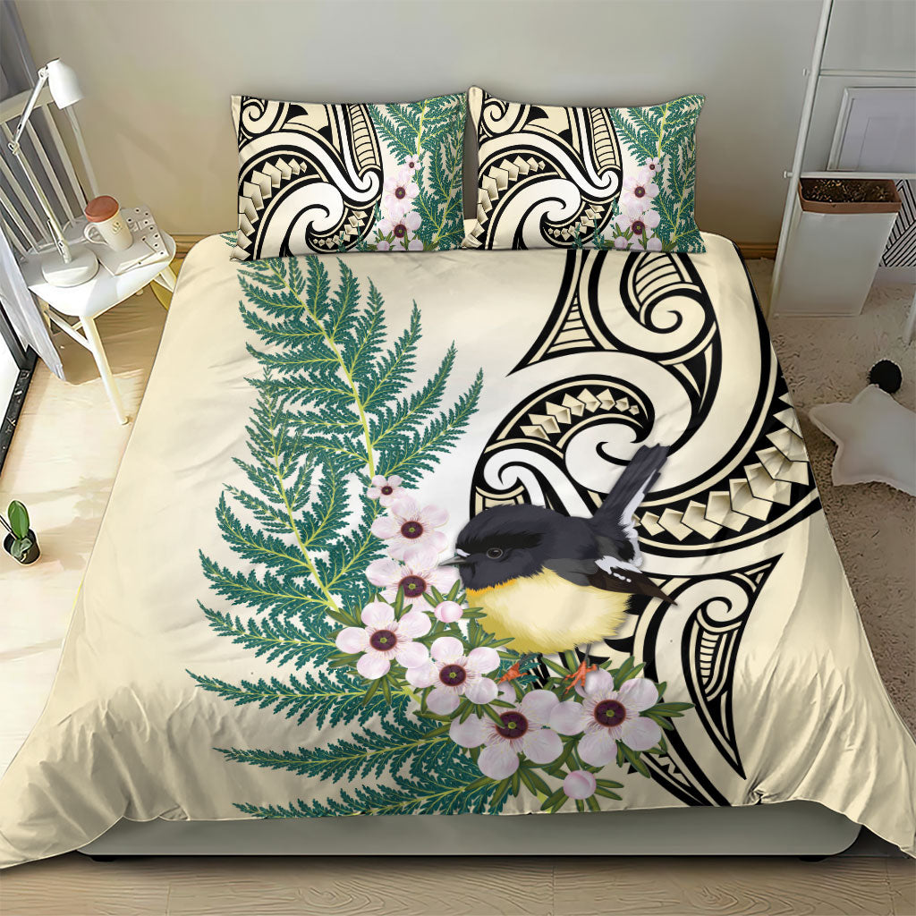 Endemic Tomtit New Zealand Bedding Set Miromiro Manuka Silver Fern Maori Pattern