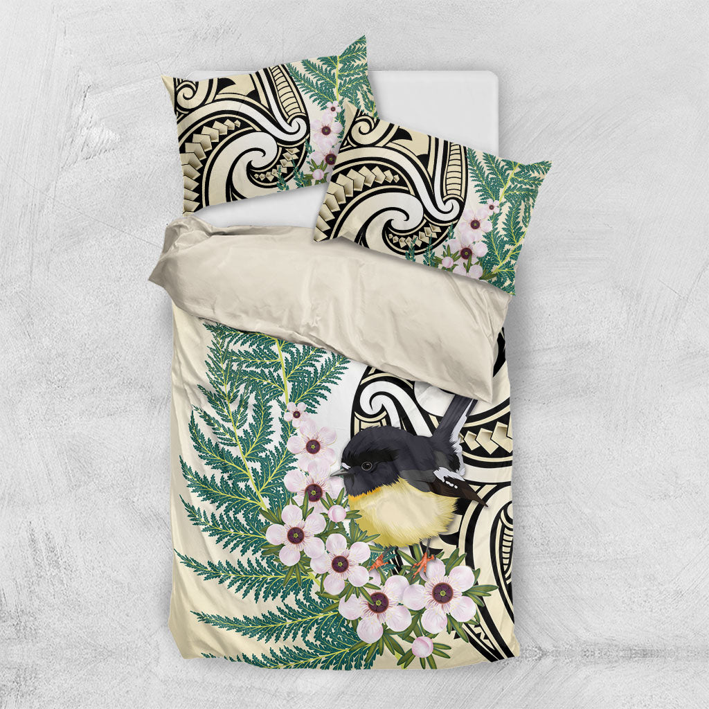 Endemic Tomtit New Zealand Bedding Set Miromiro Manuka Silver Fern Maori Pattern