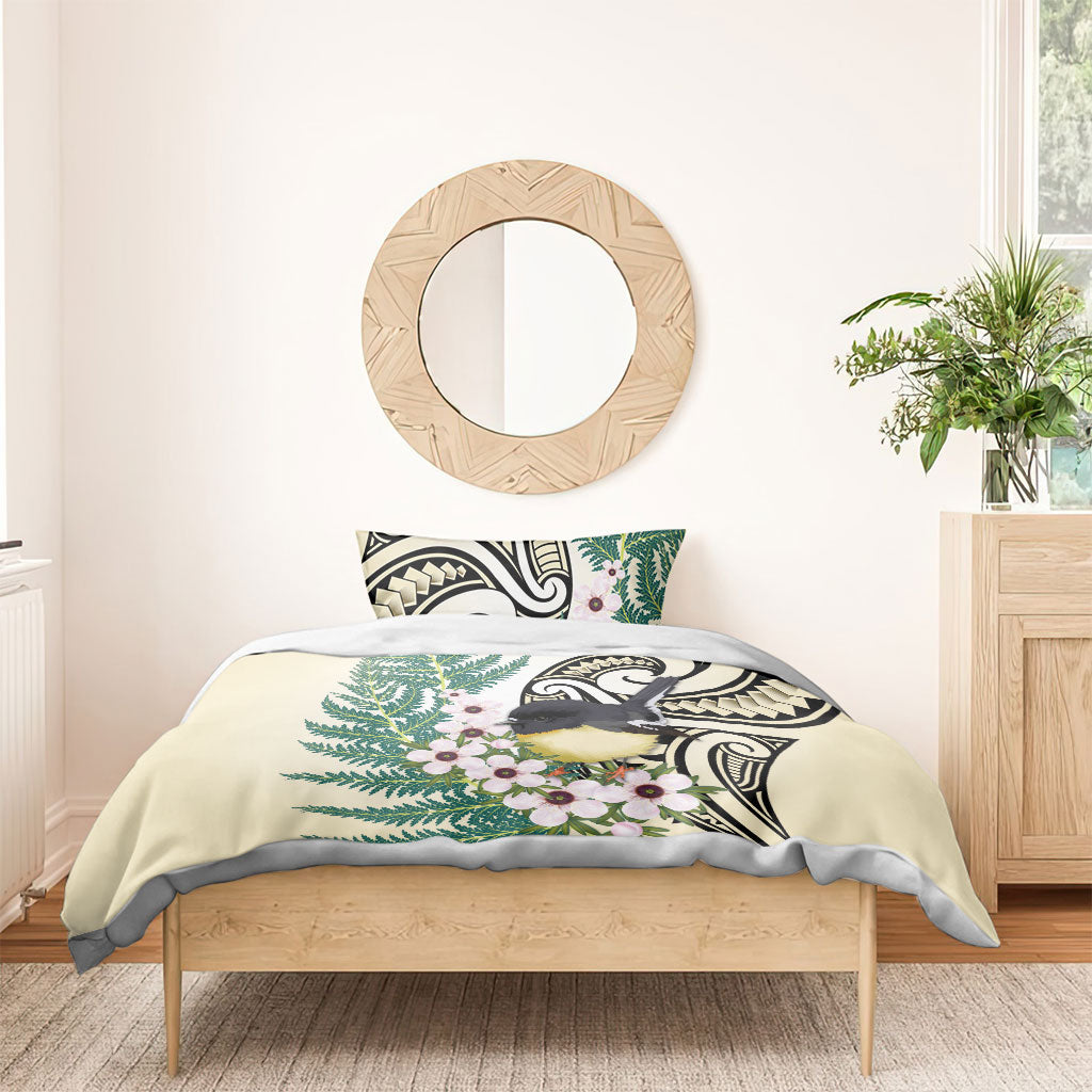 Endemic Tomtit New Zealand Bedding Set Miromiro Manuka Silver Fern Maori Pattern