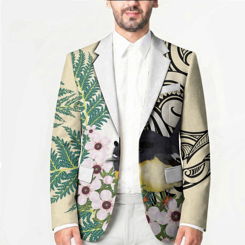Endemic Tomtit New Zealand Blazer Miromiro Manuka Silver Fern Maori Pattern