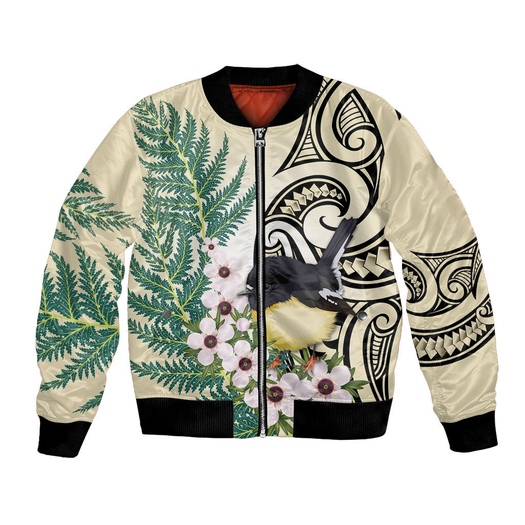 Endemic Tomtit New Zealand Bomber Jacket Miromiro Manuka Silver Fern Maori Pattern