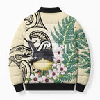 Endemic Tomtit New Zealand Bomber Puffer Jacket Miromiro Manuka Silver Fern Maori Pattern