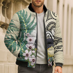 Endemic Tomtit New Zealand Bomber Puffer Jacket Miromiro Manuka Silver Fern Maori Pattern