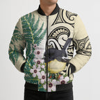 Endemic Tomtit New Zealand Bomber Puffer Jacket Miromiro Manuka Silver Fern Maori Pattern