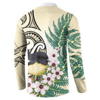 Endemic Tomtit New Zealand Button Sweatshirt Miromiro Manuka Silver Fern Maori Pattern