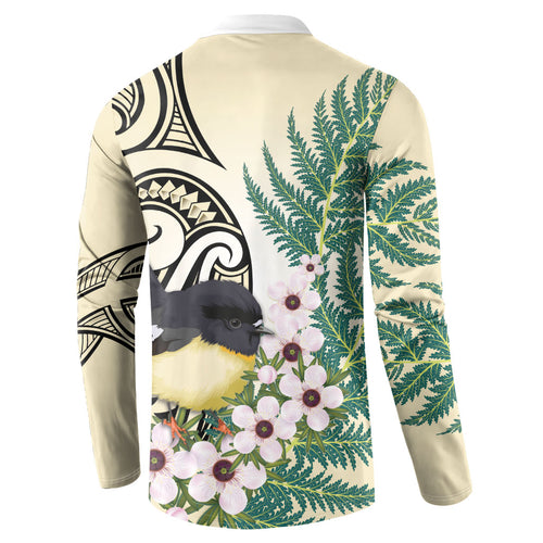 Endemic Tomtit New Zealand Button Sweatshirt Miromiro Manuka Silver Fern Maori Pattern