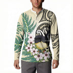 Endemic Tomtit New Zealand Button Sweatshirt Miromiro Manuka Silver Fern Maori Pattern
