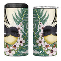 Endemic Tomtit New Zealand 4 in 1 Can Cooler Tumbler Miromiro Manuka Silver Fern Maori Pattern