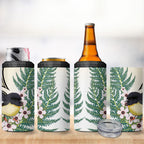 Endemic Tomtit New Zealand 4 in 1 Can Cooler Tumbler Miromiro Manuka Silver Fern Maori Pattern