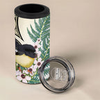 Endemic Tomtit New Zealand 4 in 1 Can Cooler Tumbler Miromiro Manuka Silver Fern Maori Pattern
