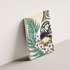 Endemic Tomtit New Zealand Canvas Wall Art Miromiro Manuka Silver Fern Maori Pattern