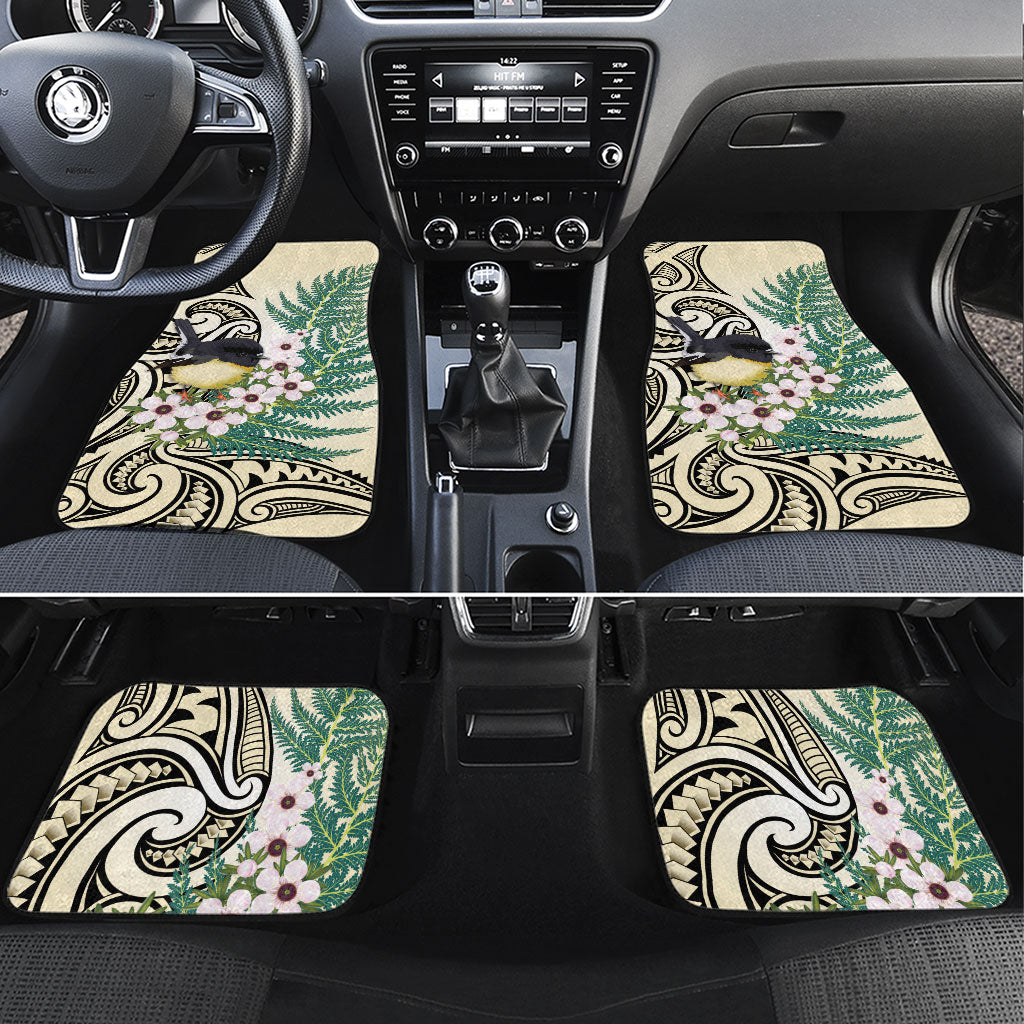 Endemic Tomtit New Zealand Car Mats Miromiro Manuka Silver Fern Maori Pattern