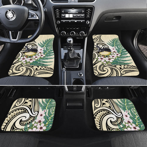 Endemic Tomtit New Zealand Car Mats Miromiro Manuka Silver Fern Maori Pattern