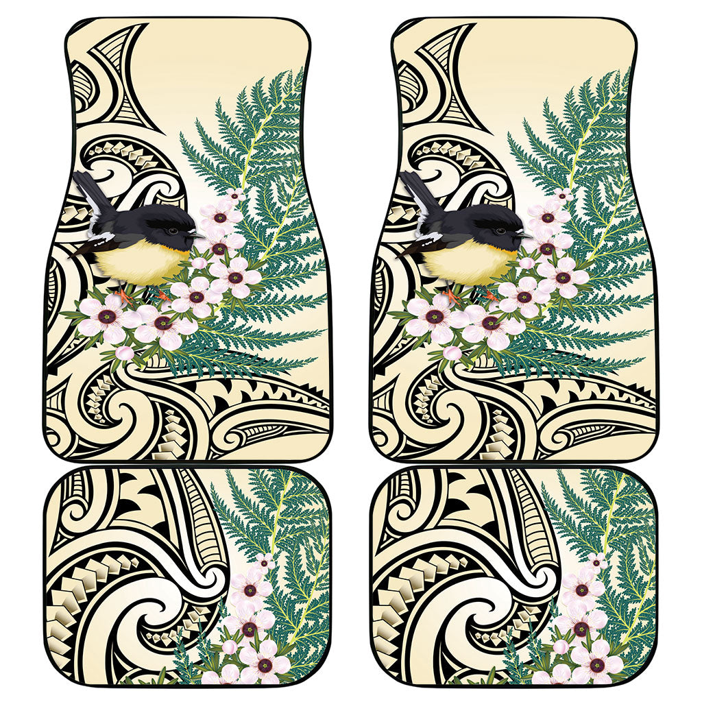Endemic Tomtit New Zealand Car Mats Miromiro Manuka Silver Fern Maori Pattern