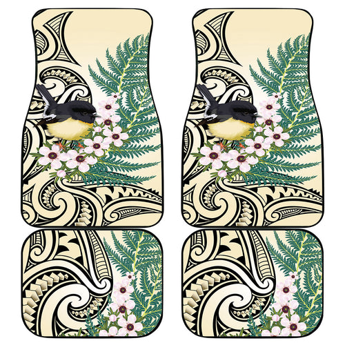Endemic Tomtit New Zealand Car Mats Miromiro Manuka Silver Fern Maori Pattern
